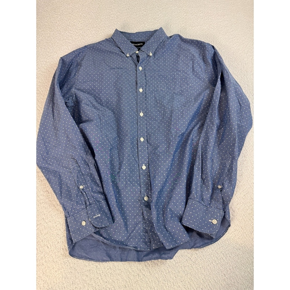Bonobos Mens Cotton Polka Dots Slim Fit Long Sleeve Blue Button Down Shirt XL